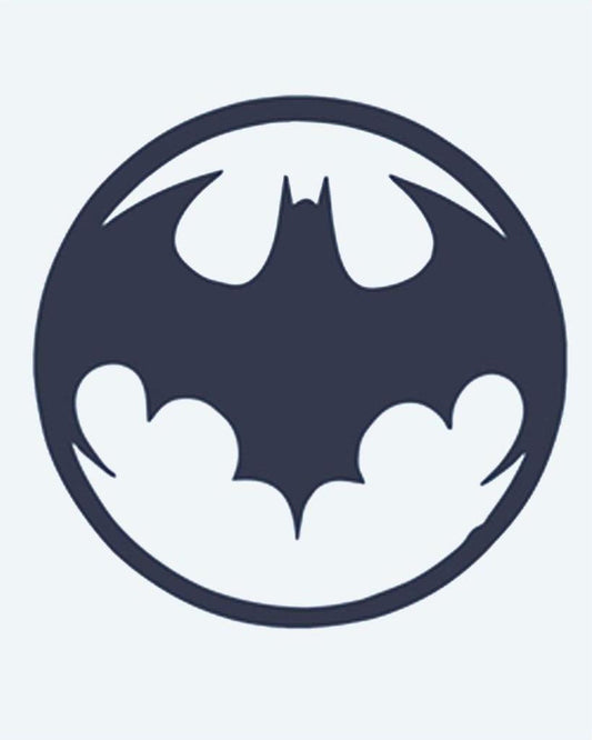Bat Signal semi-permanent tattoo design by INKON – iconic, silhouette, inside, circular, emblem illustration, 2 x 2 in (5x5cm), available at inkon.co