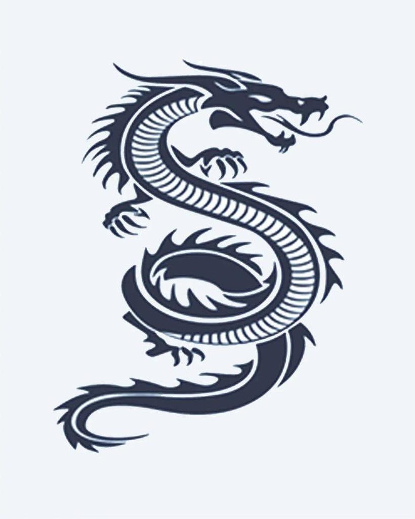 Serpent Dragon semi-permanent tattoo design by INKON – sinuous, shaped, dragon, scales, claws illustration, 2 x 2 in (5x5cm), available at inkon.co
