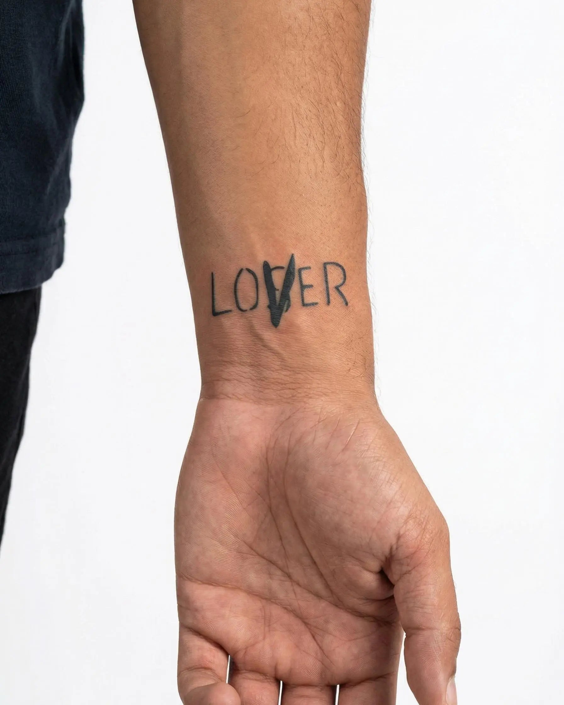 INKON Lover Loser semi-permanent tattoo applied on a man – 2 x 2 in (5x5cm) design, realistic ink look, lasts 10 days