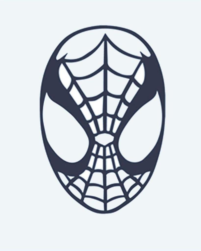 Web Hero Mask semi-permanent tattoo design by INKON – iconic, patterned, superhero, mask, large illustration, 2 x 2 in (5x5cm), available at inkon.co