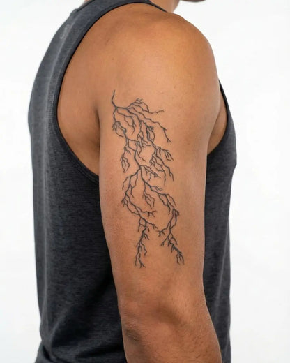INKON Lightning Bolt semi-permanent tattoo applied on a man – 4 x 7 in (10x17cm) design, realistic ink look, lasts 10 days