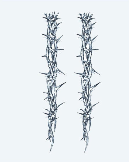 Thorn Vines semi-permanent tattoo design by INKON – long, intertwined, thorn, vine, tattoos illustration, 4 x 8 in (11x21cm), available at inkon.co