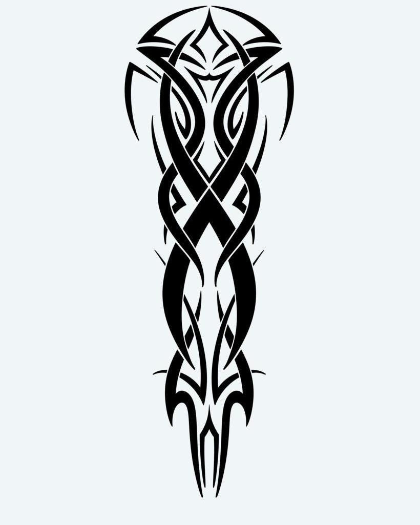 Celtic Tribal Knot Sleeve semi-permanent tattoo design by INKON – symmetrical, celtic, tribal, intertwined, knotwork illustration, 8 x 20 in (20x50cm), available at inkon.co