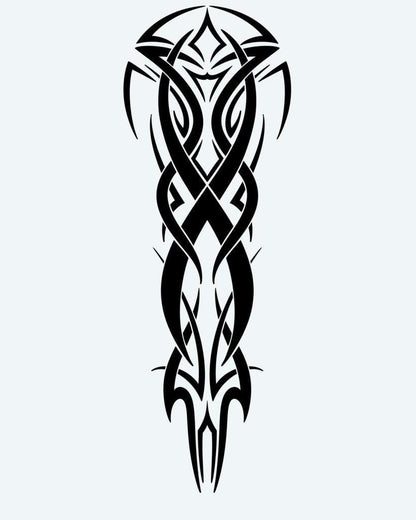 Celtic Tribal Knot Sleeve semi-permanent tattoo design by INKON – symmetrical, celtic, tribal, intertwined, knotwork illustration, 8 x 20 in (20x50cm), available at inkon.co