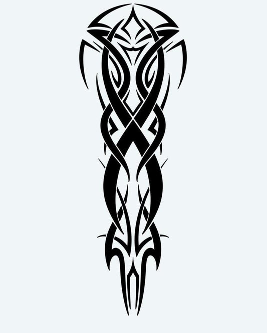 Celtic Tribal Knot Sleeve semi-permanent tattoo design by INKON – symmetrical, celtic, tribal, intertwined, knotwork illustration, 8 x 20 in (20x50cm), available at inkon.co