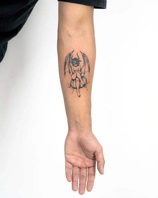 INKON Succubus semi-permanent tattoo applied on a man – 3 x 4 in (7x10cm) design, realistic ink look, lasts 10 days