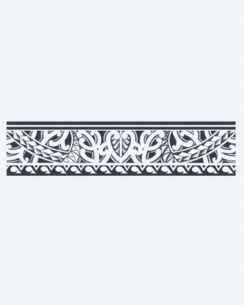 Maori Armband semi-permanent tattoo design by INKON – polynesian, armband, leaf, patterns, koru illustration, 2 x 9 in (5x23cm), available at inkon.co