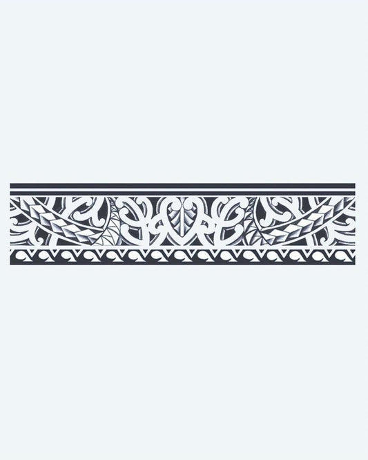 Maori Armband semi-permanent tattoo design by INKON – polynesian, armband, leaf, patterns, koru illustration, 2 x 9 in (5x23cm), available at inkon.co