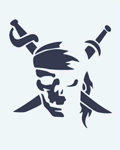 Pirate Skull & Swords semi-permanent tattoo design by INKON – pirate, skull, wearing, bandana, crossed illustration, 2 x 2 in (5x5cm), available at inkon.co