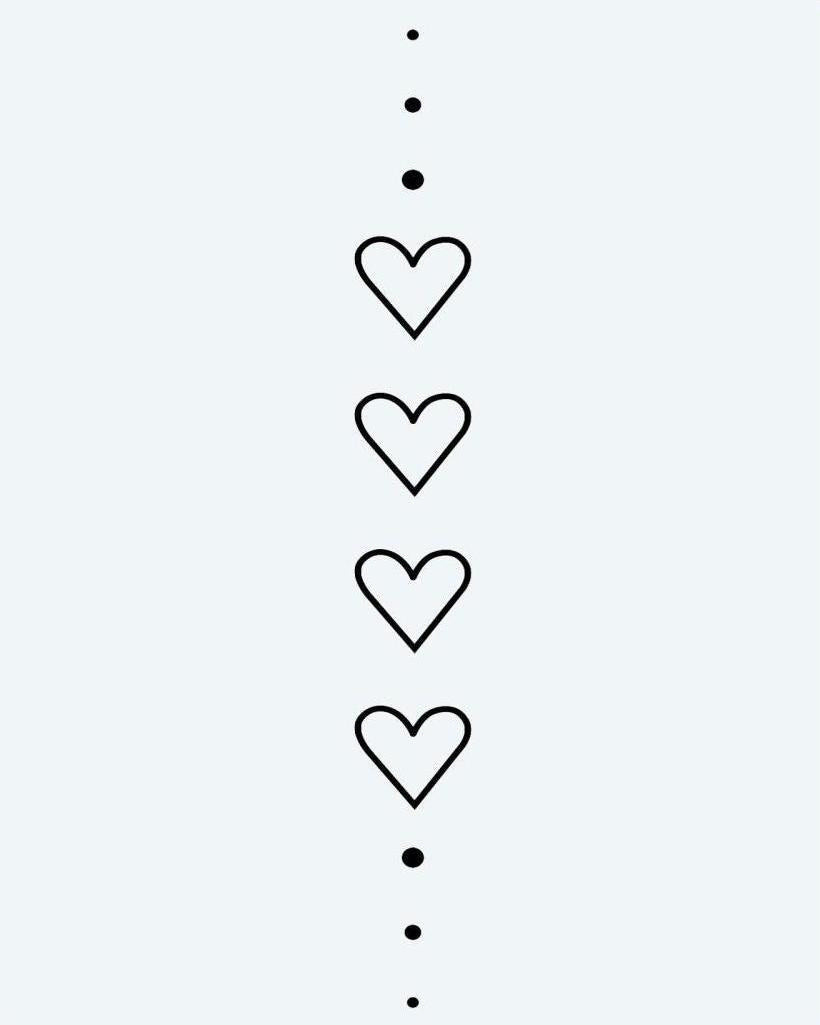 Hearts & Dots Chain semi-permanent tattoo design by INKON – minimalist, vertical, chain, four, heart illustration, 4 x 7 in (10x17cm), available at inkon.co