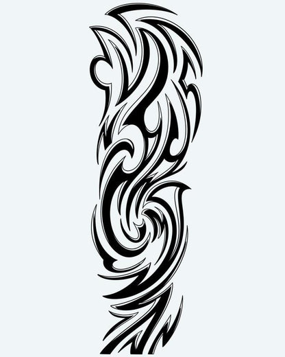 Tribal Wave Sleeve semi-permanent tattoo design by INKON – fluid, tribal, graceful, swirling, waves illustration, 8 x 20 in (20x50cm), available at inkon.co