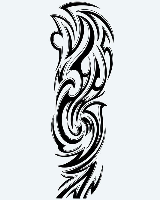 Tribal Wave Sleeve semi-permanent tattoo design by INKON – fluid, tribal, graceful, swirling, waves illustration, 8 x 20 in (20x50cm), available at inkon.co