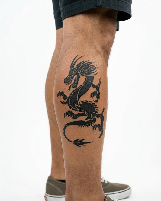 INKON Chinese Dragon semi-permanent tattoo applied on a man – 4 x 7 in (10x17cm) design, realistic ink look, lasts 10 days