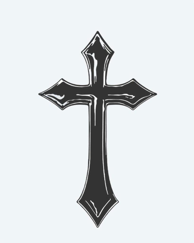 Gothic Cross semi-permanent tattoo design by INKON – gothic, cross, pointed, flared, ends illustration, 3 x 4 in (7x10cm), available at inkon.co
