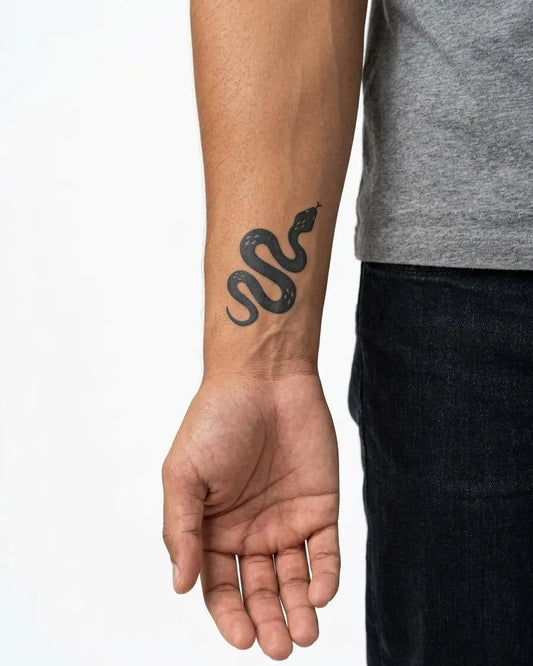 INKON Serpent Silhouette semi-permanent tattoo applied on a man – 2 x 2 in (5x5cm) design, realistic ink look, lasts 10 days