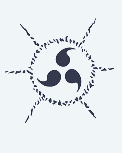 Cursed Seal Tomoe semi-permanent tattoo design by INKON – three, tomoe, seal, surrounded, jagged illustration, 2 x 2 in (5x5cm), available at inkon.co