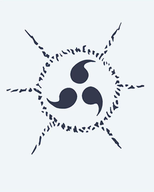 Cursed Seal Tomoe semi-permanent tattoo design by INKON – three, tomoe, seal, surrounded, jagged illustration, 2 x 2 in (5x5cm), available at inkon.co