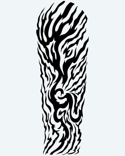 Tribal Flame Sleeve semi-permanent tattoo design by INKON – intense, tribal, flame, organic, fire illustration, 8 x 20 in (20x50cm), available at inkon.co