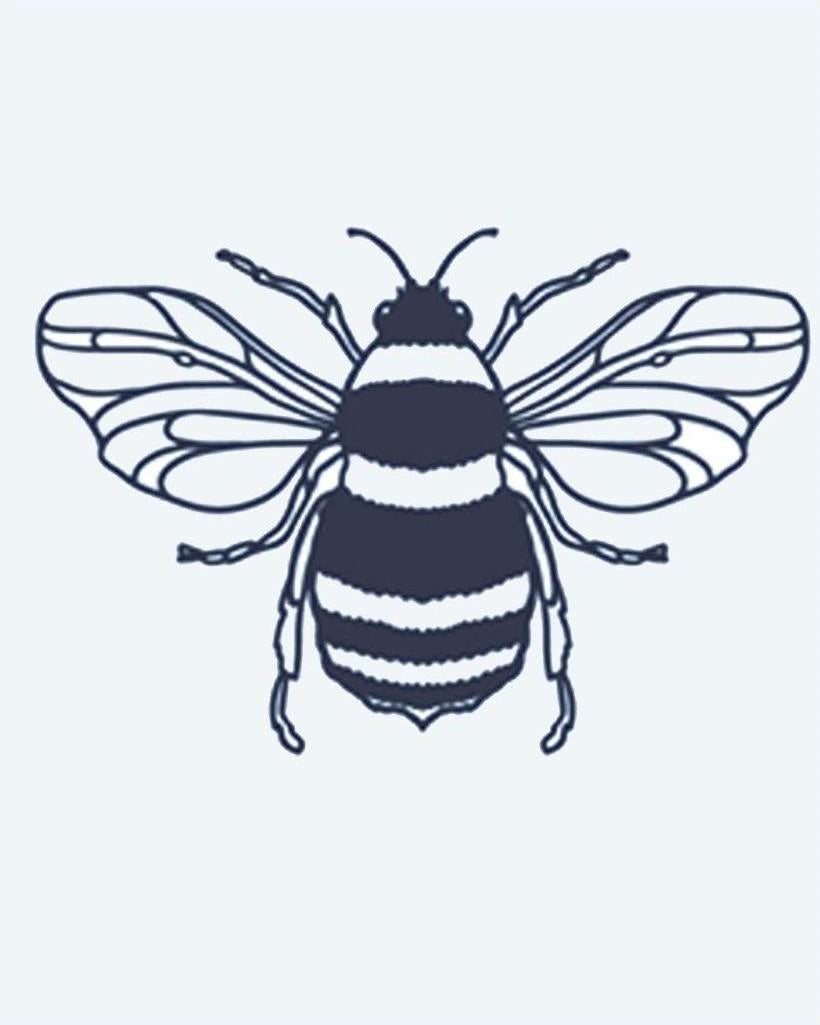 Honeybee semi-permanent tattoo design by INKON – honeybee, delicate, translucent, wings, striped illustration, 2 x 2 in (5x5cm), available at inkon.co