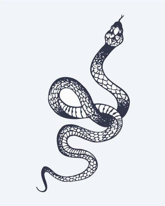 Serpent semi-permanent tattoo design by INKON – slithering, snake, scale, patterns illustration, 2 x 5 in (5x10cm), available at inkon.co