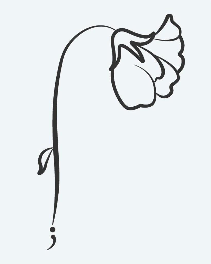 Semicolon Flower semi-permanent tattoo design by INKON – drooping, flower, semicolon, stem, base illustration, 2 x 2 in (5x5cm), available at inkon.co