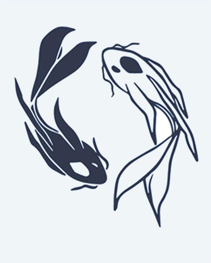 Koi Fish Duo semi-permanent tattoo design by INKON – fish, swimming, circular, formation, japanese illustration, 2 x 2 in (5x5cm), available at inkon.co