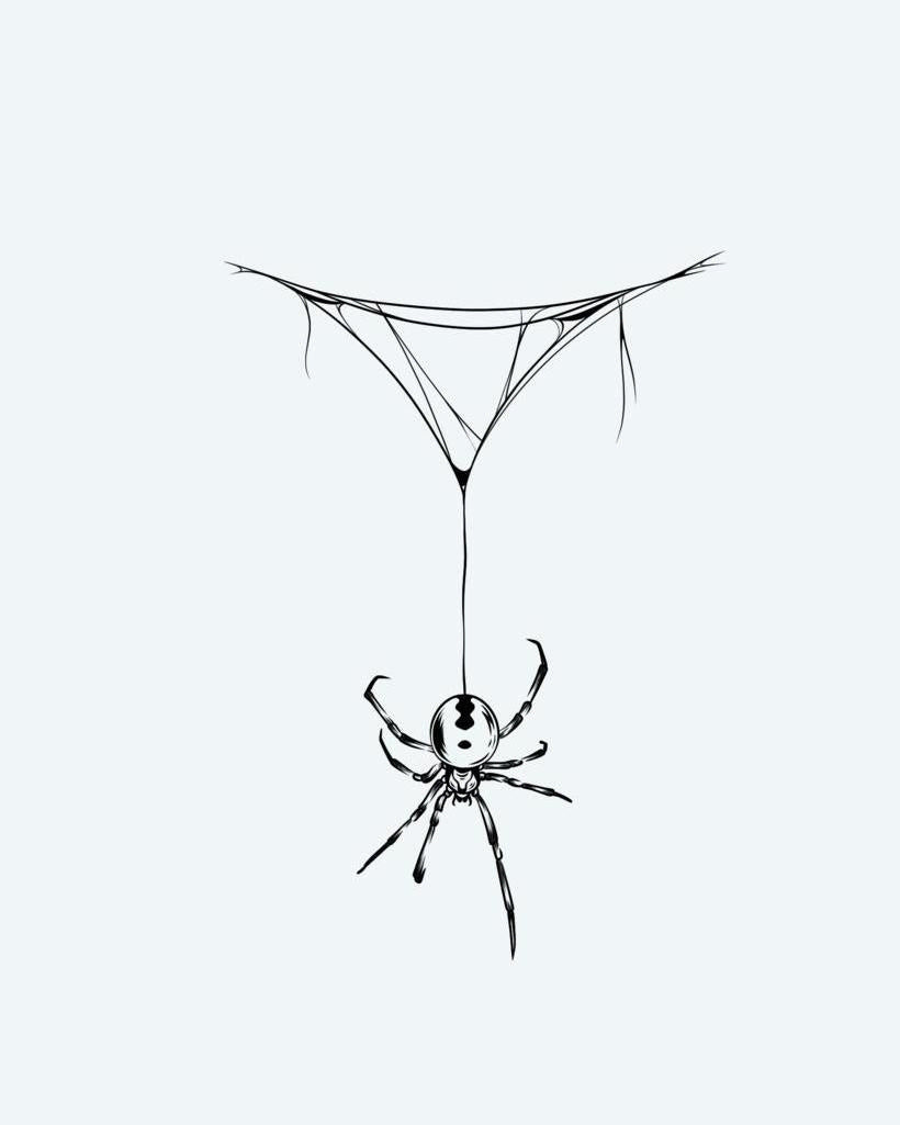 Venomous Spider Drop semi-permanent tattoo design by INKON – sharp, illustrative, blackwork, details, venomous illustration, 4 x 7 in (10x17cm), available at inkon.co