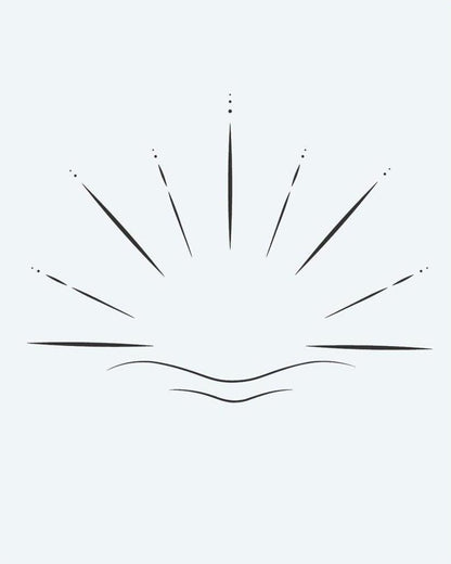 Sunrise Horizon semi-permanent tattoo design by INKON – minimalist, sunrise, radiating, rays, wavy illustration, 2 x 2 in (5x5cm), available at inkon.co