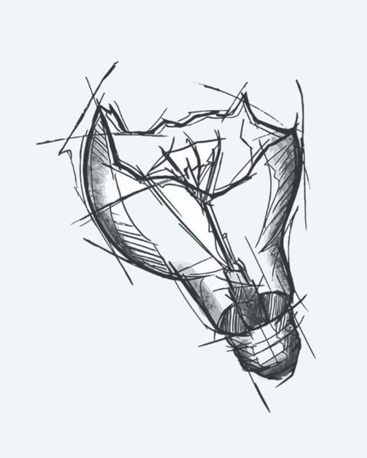 Broken Light Bulb semi-permanent tattoo design by INKON – sketchy, broken, light, bulb, illustrative illustration, 3 x 4 in (7x10cm), available at inkon.co