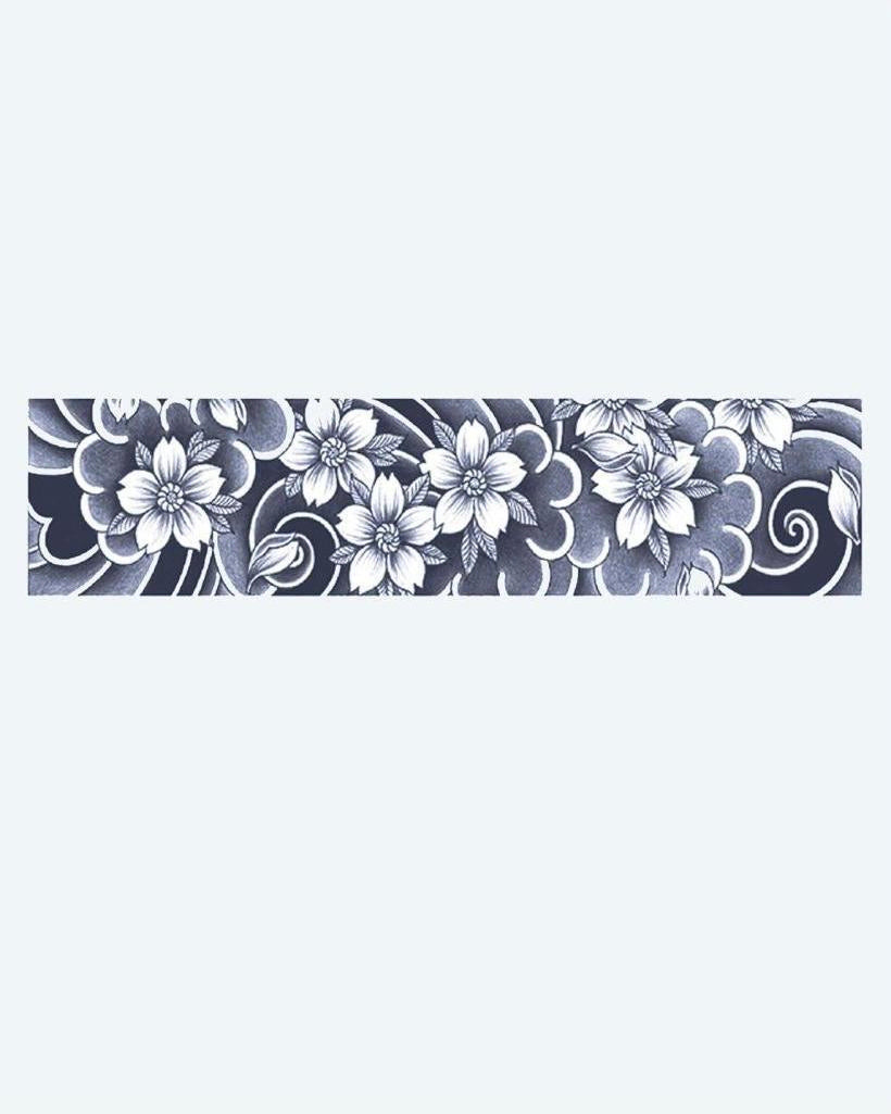 Cherry Blossom Band semi-permanent tattoo design by INKON – japanese, armband, filled, blooming, cherry illustration, 2 x 9 in (5x23cm), available at inkon.co