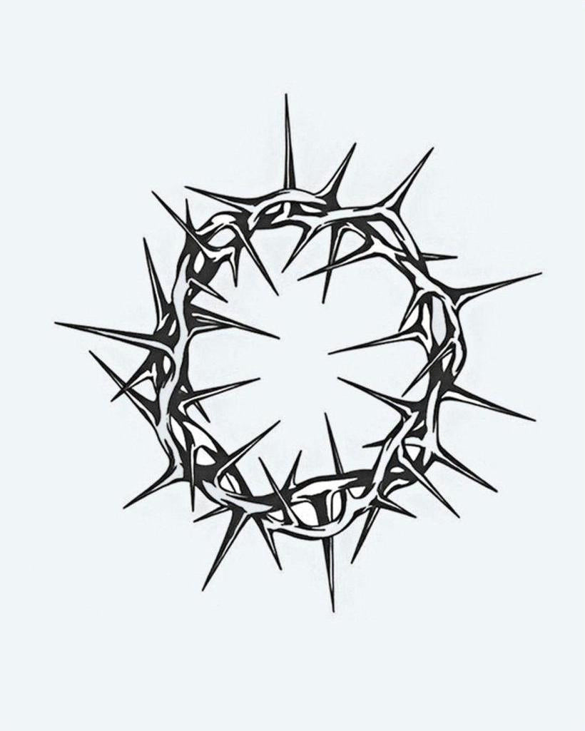 Crown of Thorns semi-permanent tattoo design by INKON – crown, thorns, circle, sharp, spikes illustration, 4 x 4 in (9x9cm), available at inkon.co