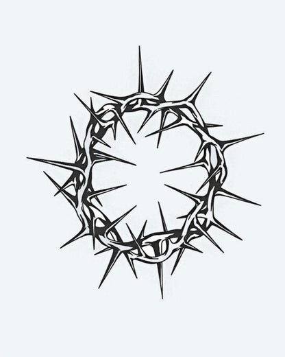 Crown of Thorns semi-permanent tattoo design by INKON – crown, thorns, circle, sharp, spikes illustration, 4 x 4 in (9x9cm), available at inkon.co
