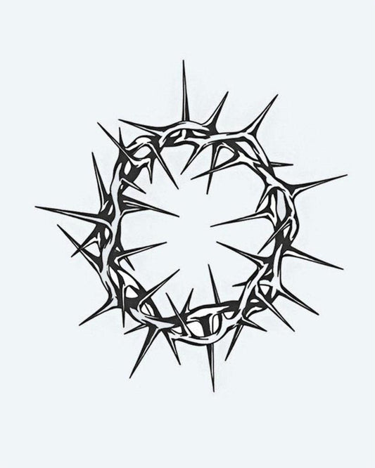 Crown of Thorns semi-permanent tattoo design by INKON – crown, thorns, circle, sharp, spikes illustration, 4 x 4 in (9x9cm), available at inkon.co