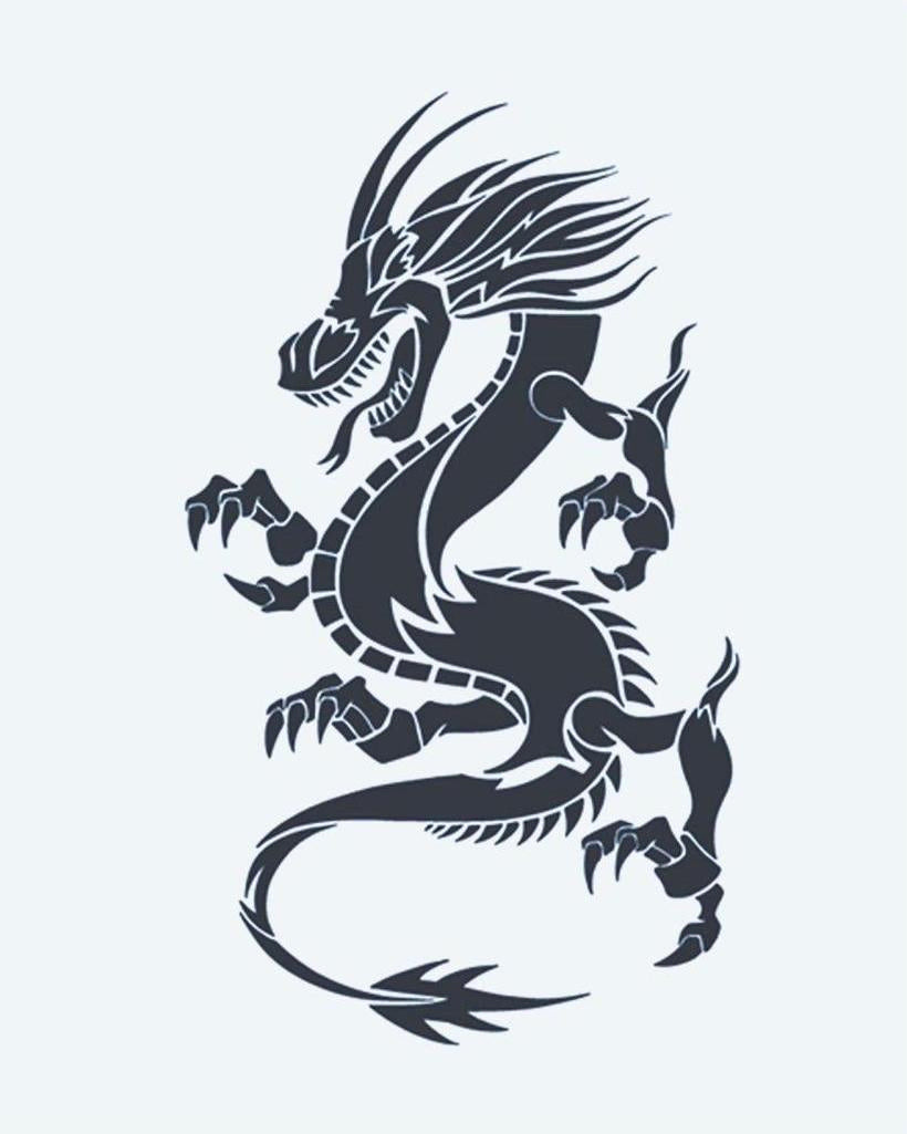 Chinese Dragon semi-permanent tattoo design by INKON – chinese, dragon, dynamic, climbing, pose illustration, 4 x 7 in (10x17cm), available at inkon.co