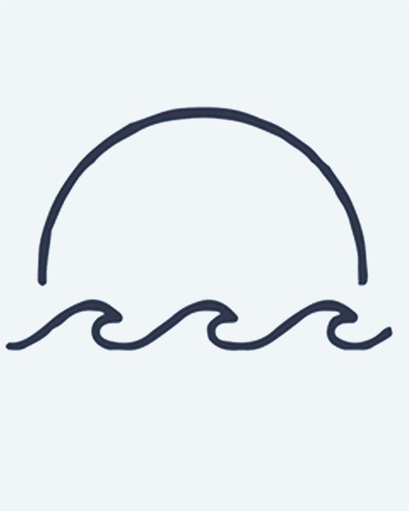 Sunset & Waves semi-permanent tattoo design by INKON – minimalist, half, setting, over, ocean illustration, 2 x 2 in (5x5cm), available at inkon.co