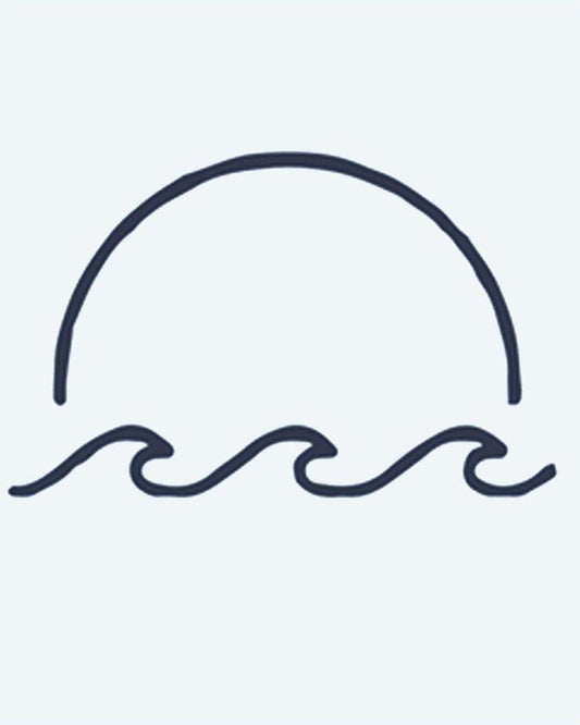 Sunset & Waves semi-permanent tattoo design by INKON – minimalist, half, setting, over, ocean illustration, 2 x 2 in (5x5cm), available at inkon.co