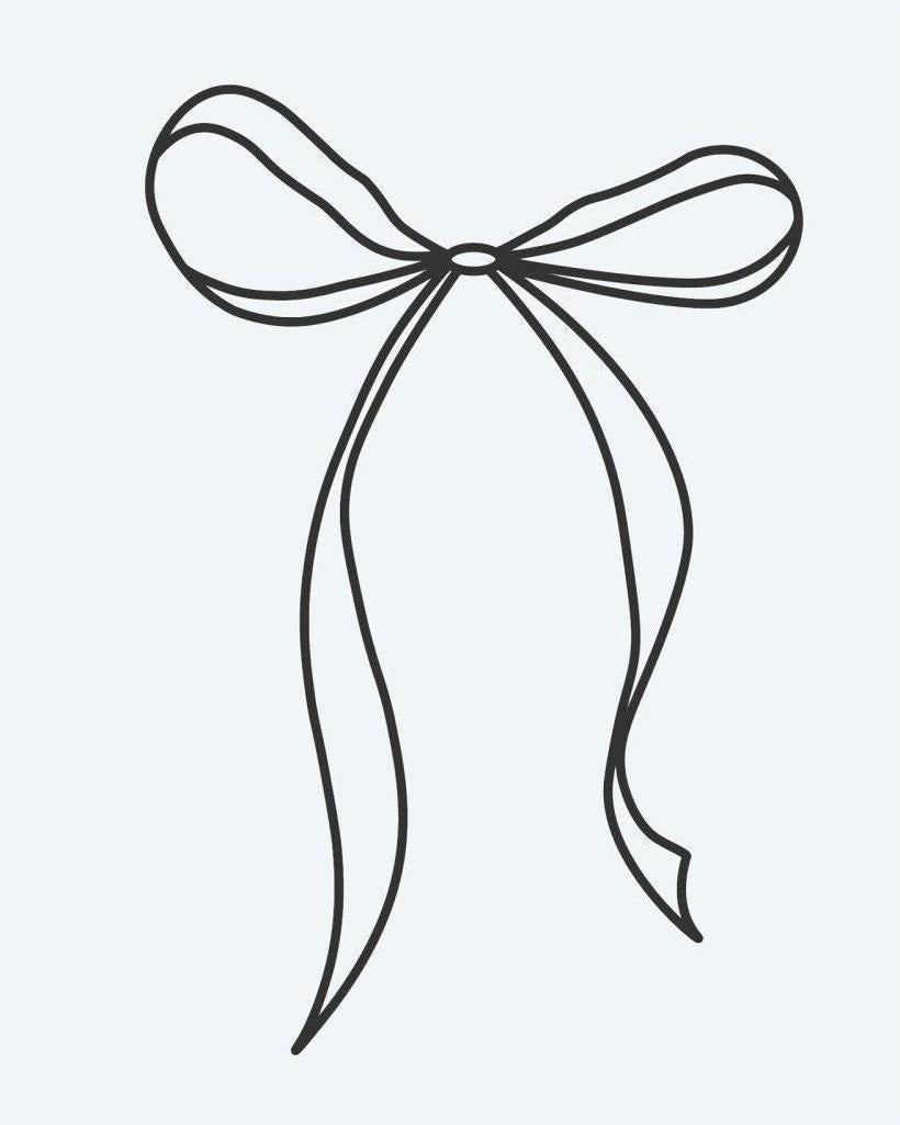 Ribbon Bow semi-permanent tattoo design by INKON – ribbon, flowing, tails, delicate, line illustration, 2 x 2 in (5x5cm), available at inkon.co