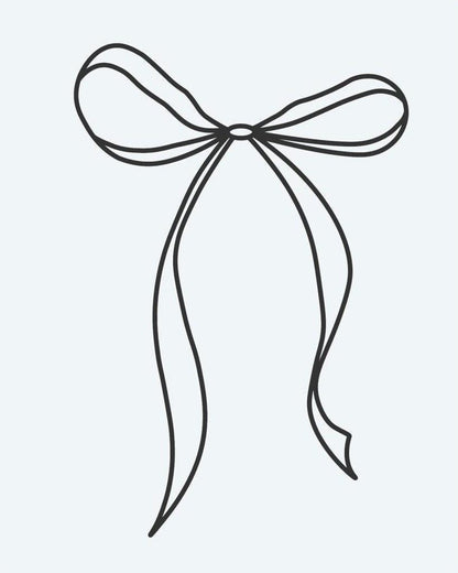 Ribbon Bow semi-permanent tattoo design by INKON – ribbon, flowing, tails, delicate, line illustration, 2 x 2 in (5x5cm), available at inkon.co