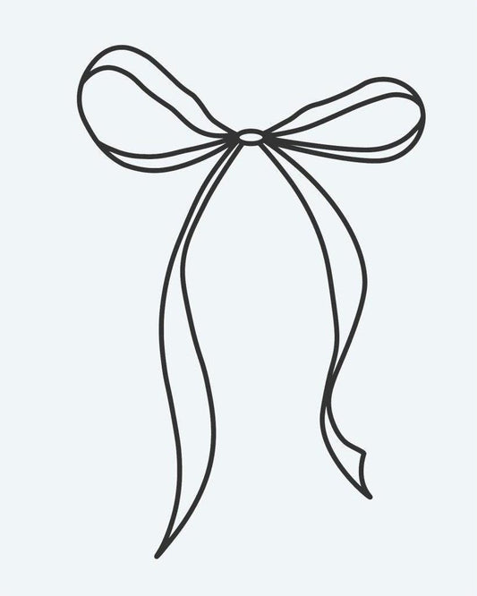 Ribbon Bow semi-permanent tattoo design by INKON – ribbon, flowing, tails, delicate, line illustration, 2 x 2 in (5x5cm), available at inkon.co