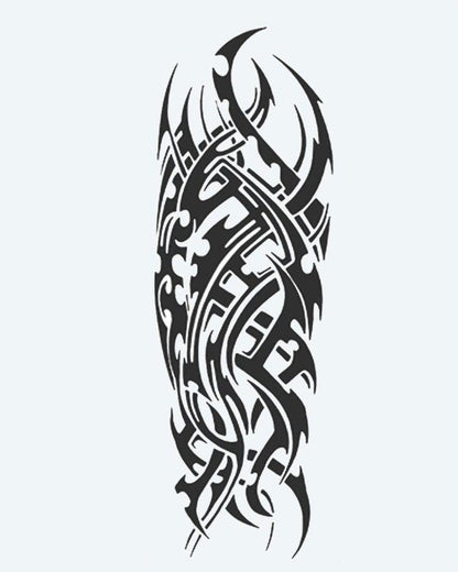 Cyber Tribal semi-permanent tattoo design by INKON – dynamic, full, sleeve, sweeping, tribal illustration, 8 x 20 in (20x50cm), available at inkon.co