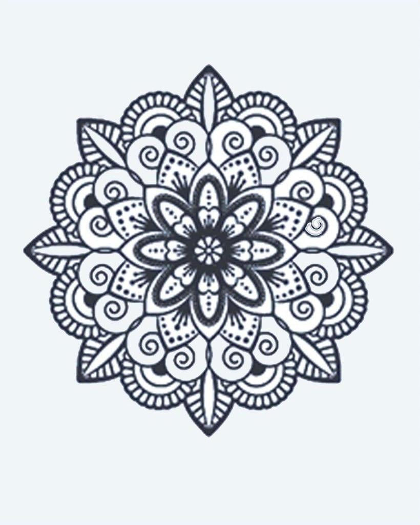 Mandala Flower semi-permanent tattoo design by INKON – mandala, flower, layered, petal, patterns illustration, 2 x 2 in (5x5cm), available at inkon.co
