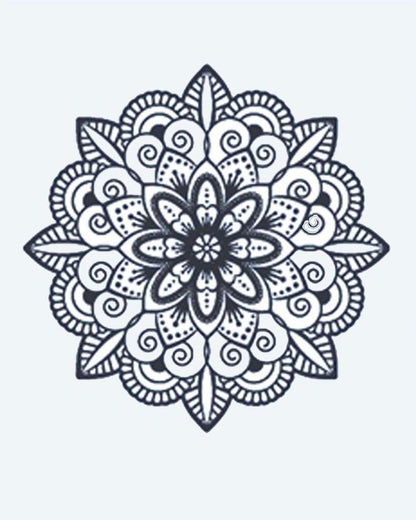 Mandala Flower semi-permanent tattoo design by INKON – mandala, flower, layered, petal, patterns illustration, 2 x 2 in (5x5cm), available at inkon.co