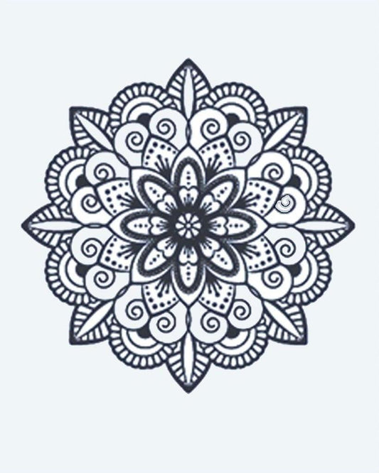 Mandala Flower semi-permanent tattoo design by INKON – mandala, flower, layered, petal, patterns illustration, 2 x 2 in (5x5cm), available at inkon.co