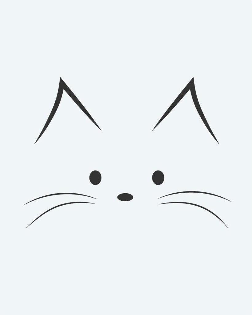 Cat Face semi-permanent tattoo design by INKON – minimalist, face, pointed, ears, eyes illustration, 2 x 2 in (5x5cm), available at inkon.co