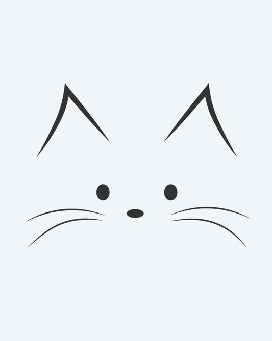 Cat Face semi-permanent tattoo design by INKON – minimalist, face, pointed, ears, eyes illustration, 2 x 2 in (5x5cm), available at inkon.co