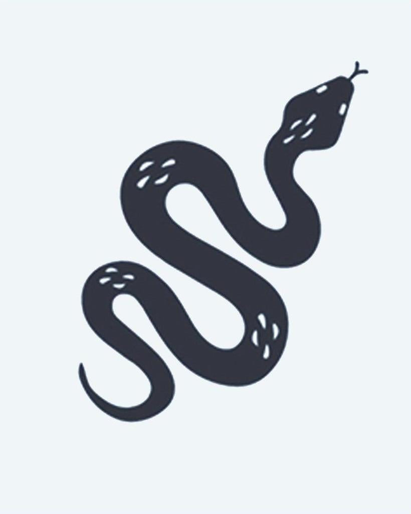 Serpent Silhouette semi-permanent tattoo design by INKON – coiling, serpent, minimalist, silhouette, subtle illustration, 2 x 2 in (5x5cm), available at inkon.co
