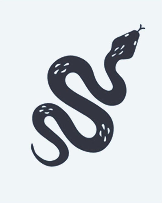 Serpent Silhouette semi-permanent tattoo design by INKON – coiling, serpent, minimalist, silhouette, subtle illustration, 2 x 2 in (5x5cm), available at inkon.co