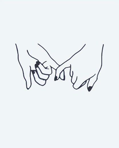 Pinky Promise semi-permanent tattoo design by INKON – sweet, pinky, promise, showing, hands illustration, 2 x 2 in (5x5cm), available at inkon.co