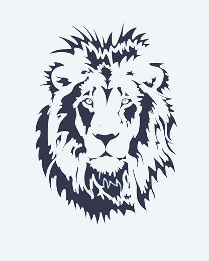 Lion Portrait semi-permanent tattoo design by INKON – majestic, lion, face, portrait, full illustration, 2 x 2 in (5x5cm), available at inkon.co