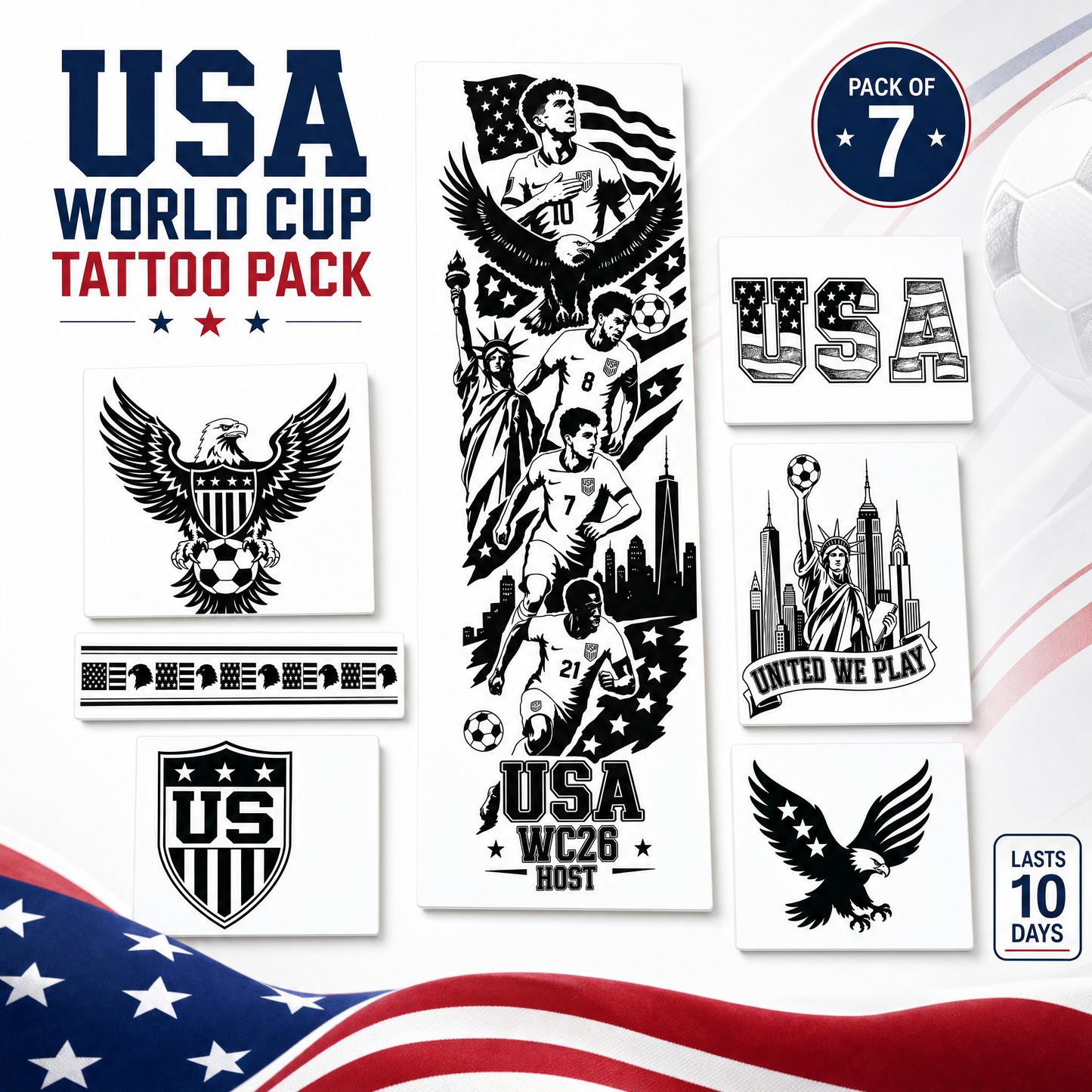 WC26 Temporary Tattoo Pack for Americans(7 Designs)